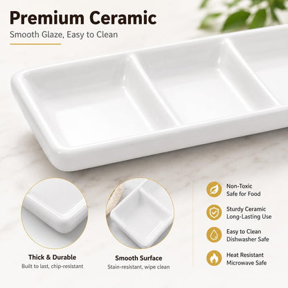 Healeved 2 Pack Ceramic Appetizer Serving Tray Set 11.81X4.96 in White
