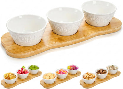Covzoe Chips and Dip Serving Bowl Set with Bamboo Tray