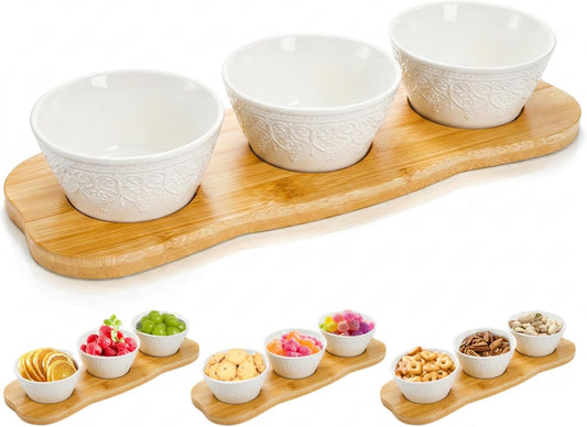 Covzoe Chips and Dip Serving Bowl Set with Bamboo Tray