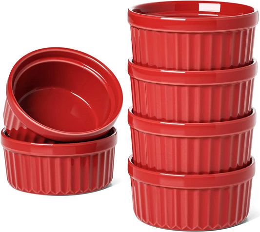 LE TAUCI Ramekins Oven Safe, 4 OZ, Set of 6, Red