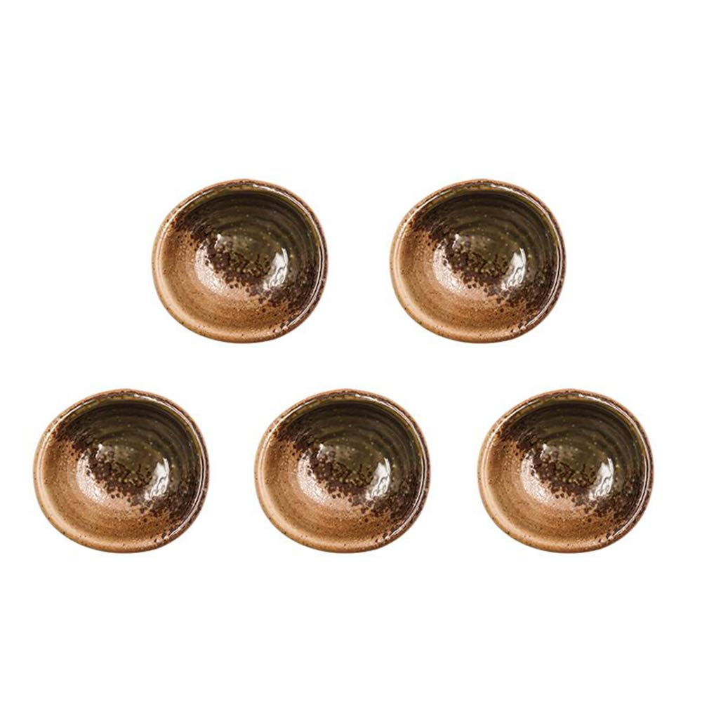 Colias Wing 3.5" Retro Style Black/Brown Stylish Design Multipurpose Porcelain Side Dish Bowl Seasoning Dishes Soy Dipping Sauce Dishes-Set of 5