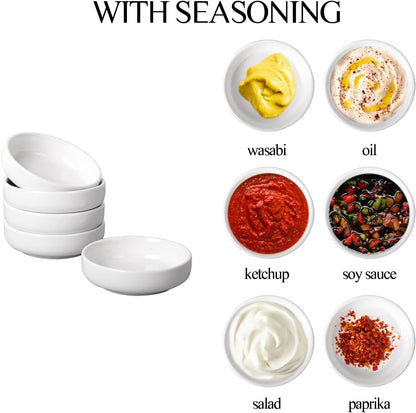 DELLING 3.5 oz Dipping Bowls Set of 8, Porcelain Sauce Cups - Charcuterie Cups for Condiment, Soy Sauce, Ketchup - Microwave & Dishwasher Safe Small Bowls, White