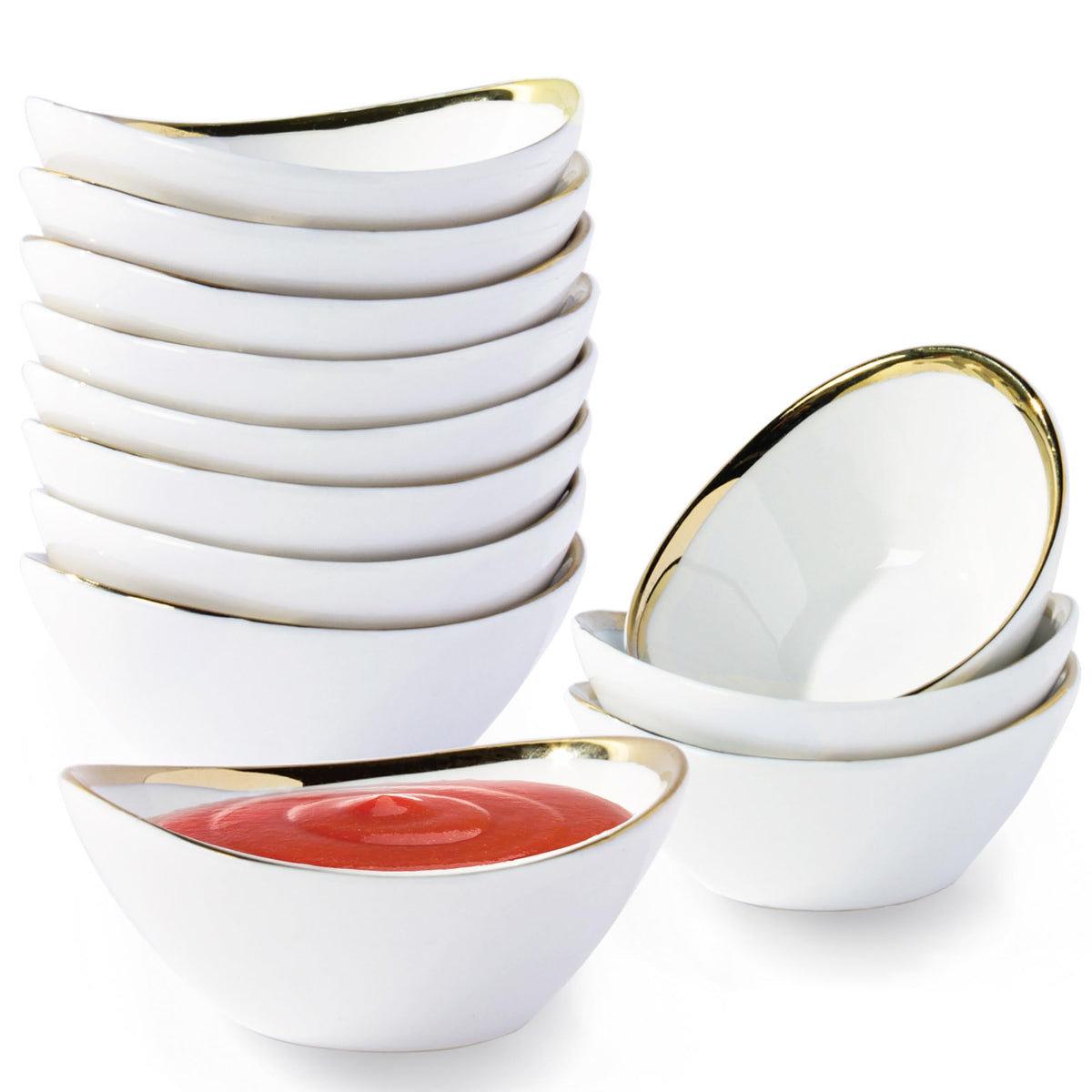UIBFCWN 20Pack Ceramic Dip Bowls Set, 2.3oz White Dipping Sauce Bowls/Dishes for Tomato Sauce, Soy Sauce Dish, Square Side Dishes, Mini Appetizer Plates for Condiment