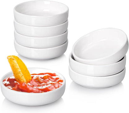DELLING 3.5 oz Dipping Bowls Set of 8, Porcelain Sauce Cups - Charcuterie Cups for Condiment, Soy Sauce, Ketchup - Microwave & Dishwasher Safe Small Bowls, White
