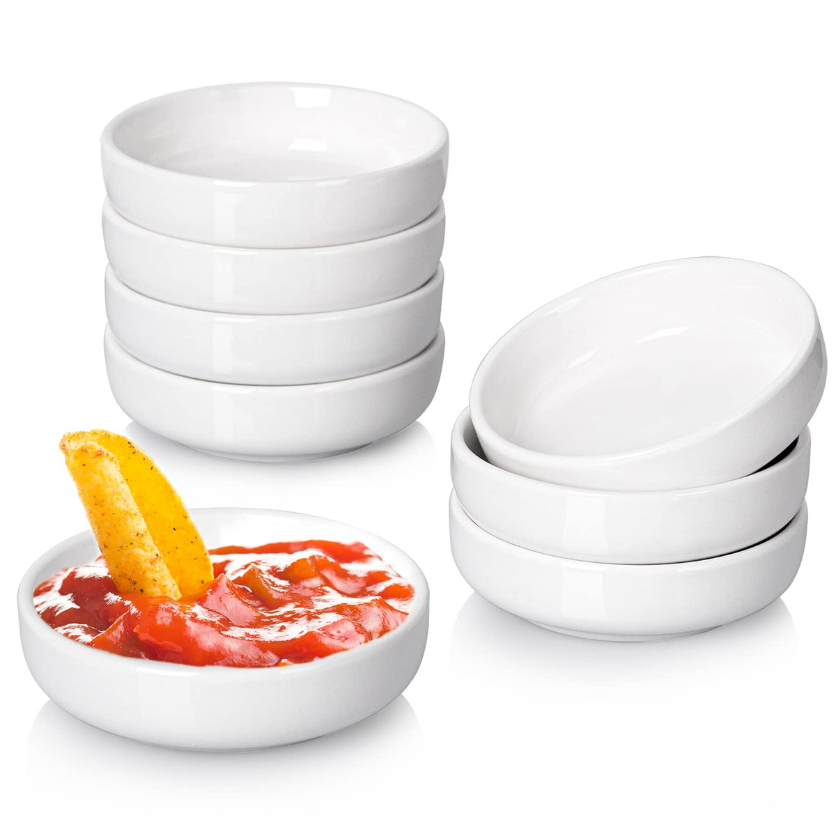 DELLING 3.5 oz Dipping Bowls Set of 8, Porcelain Sauce Cups - Charcuterie Cups for Condiment, Soy Sauce, Ketchup - Microwave & Dishwasher Safe Small Bowls, White