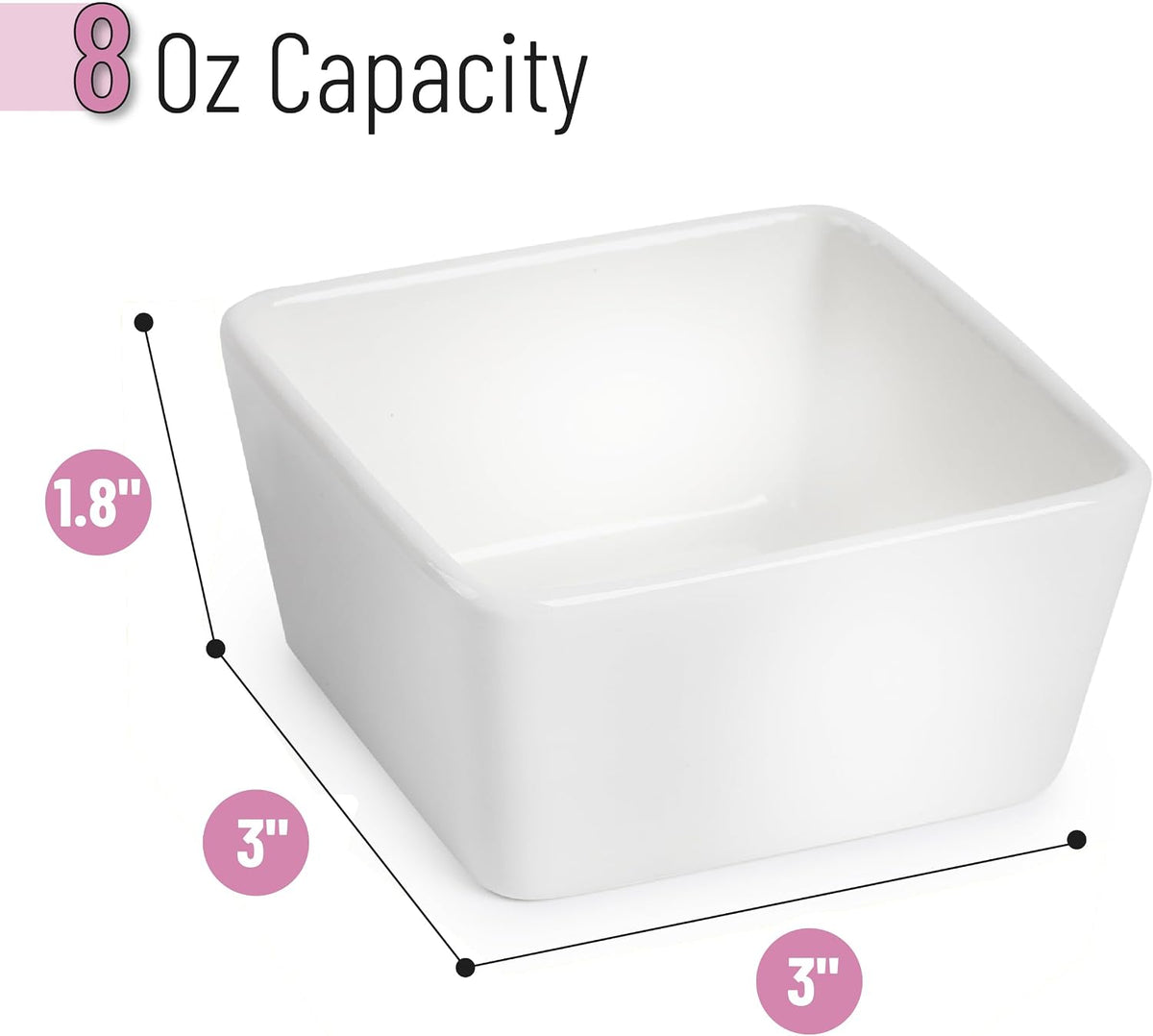 BTaT- Ramekins, 8 oz, Set of 6, White, Square Shaped, Ramekins Oven Safe, Porcelain Souffle Dishes for Creme Brulee, Ice Cream, Fruit and Snacks