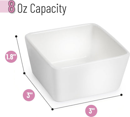 BTaT- Ramekins, 8 oz, Set of 6, White, Square Shaped, Ramekins Oven Safe, Porcelain Souffle Dishes for Creme Brulee, Ice Cream, Fruit and Snacks