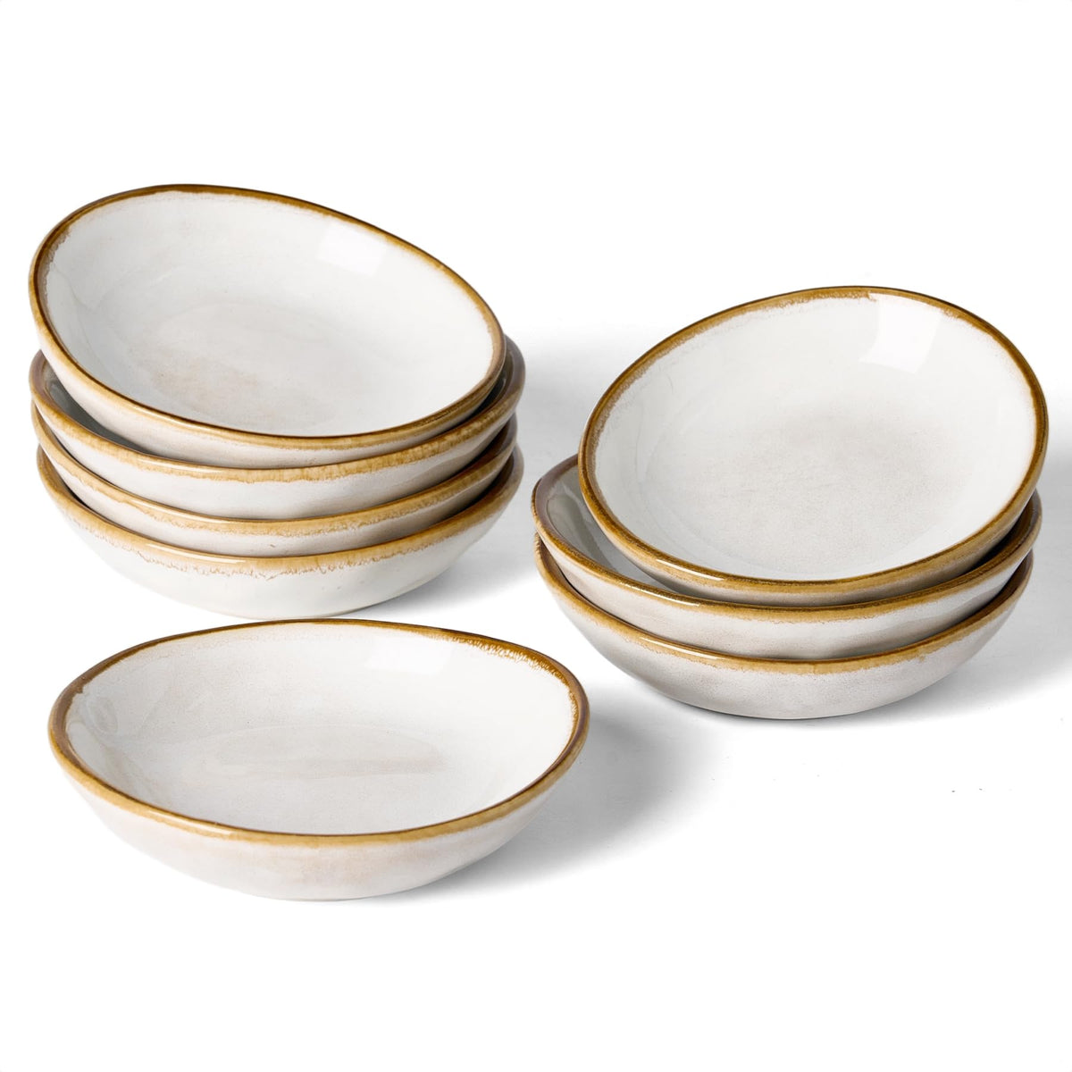 famiware Soy Sauce Dish, 2.1oz Dipping Bowl Set of 6, Cappuccino White