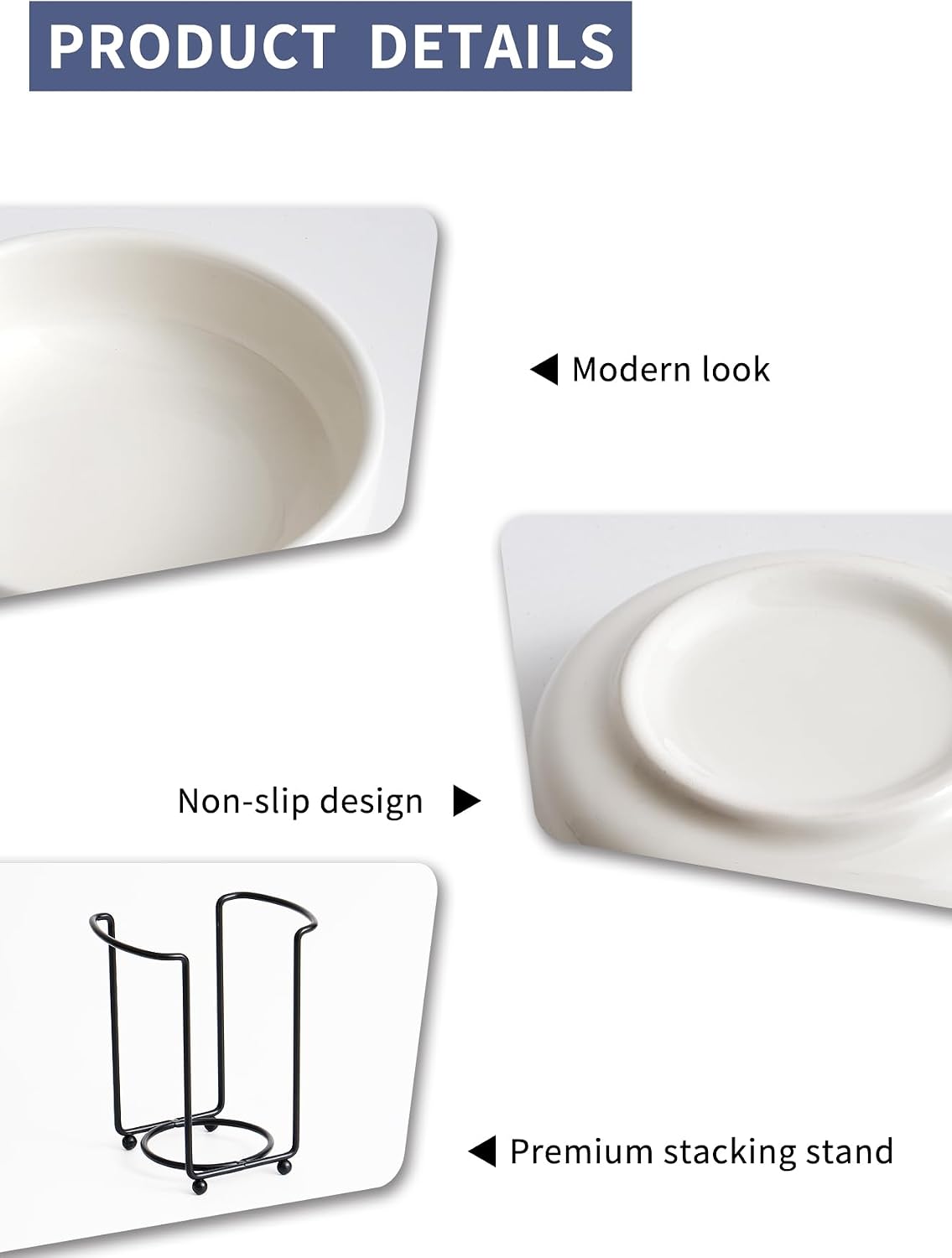 YJR Ceramic Japanese Side Dishes, Seasoning Dishes, Dipping Bowls - 3.5 Inch, with Metal Stand for Ketchup Soy Sauce BBQ Party, Set of 6, White