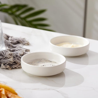 Ceramic Soy Sauce Dish,3.5 Inch Dipping Bowls Side Dishes Set of 6, Small Appetizer Pinch Dip Bowls for Condiments, Sushi, Ketchup, BBQ (White)