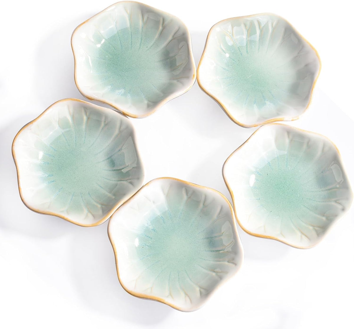 Ceramic Sauce Dish Set of 5, 3.97" Mint Green Flower‑Shaped Dipping Bowls