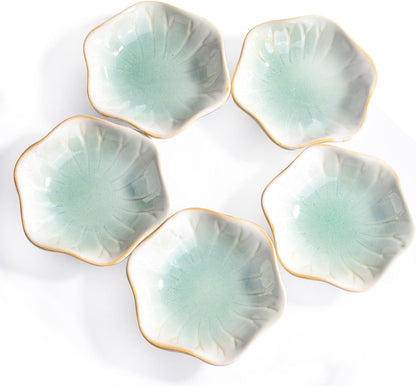Ceramic Sauce Dish Set of 5, 3.97" Mint Green Flower‑Shaped Dipping Bowls