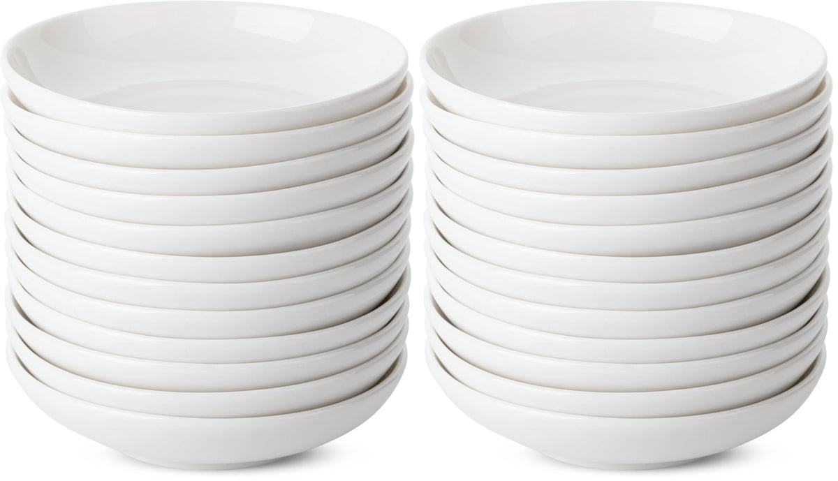 Brew To A Tea - Ceramic Porcelain Dipping Bowls, 3 Oz, Set of 12, White, Modern Style, Round Shape, Classic Theme, Oven Safe, Microwave & Dishwasher Safe