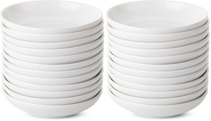 Brew To A Tea - Ceramic Porcelain Dipping Bowls, 3 Oz, Set of 12, White, Modern Style, Round Shape, Classic Theme, Oven Safe, Microwave & Dishwasher Safe