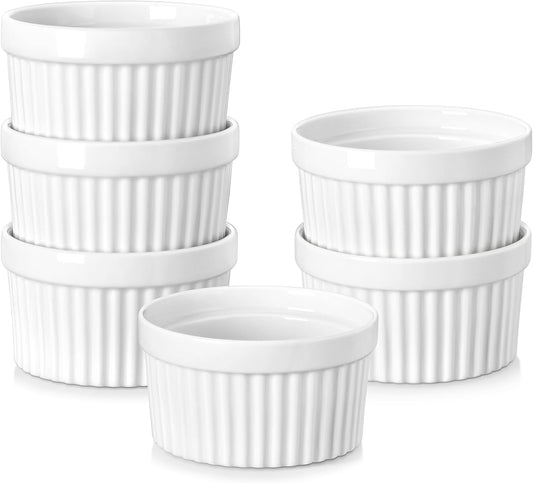 MALACASA Ramekins 4 oz Oven Safe, Porcelain, Set of 6, White