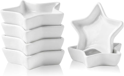 6 Pack Star Shaped Dipping Bowls, 3.7 Inch White Soy Sauce Dishes