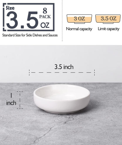DELLING 3.5 oz Dipping Bowls Set of 8, Porcelain Sauce Cups - Charcuterie Cups for Condiment, Soy Sauce, Ketchup - Microwave & Dishwasher Safe Small Bowls, White