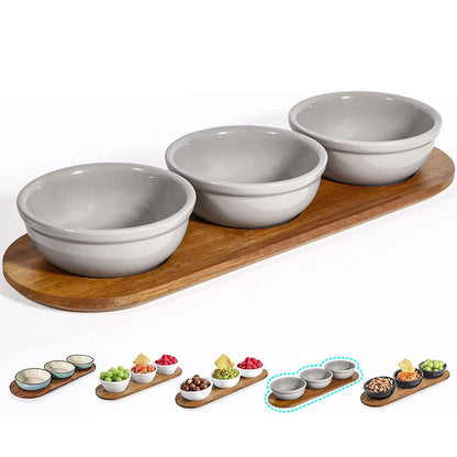 Artena 6oz Turquoise Solid Ceramic Chips and Dip Serving Platter with Acacia Wooden Tray, 4.5inch Glazing Small Serving Bowls/Dipping Dishes for Condiments,Side Dishes, Dipping, Pre, Dessert, Salsa