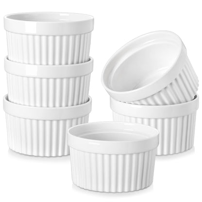 MALACASA Ramekins 4 oz Oven Safe, Porcelain, Set of 6, White