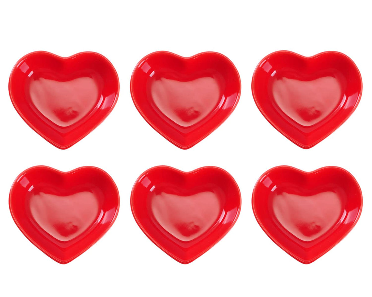 WHJY Pink Love Heart Shaped Ceramic Bowl Set of 6, Contemporary Porcelain Side Dishes, Seasoning & Soy Dipping Sauce Bowls for Wedding & Birthday Party