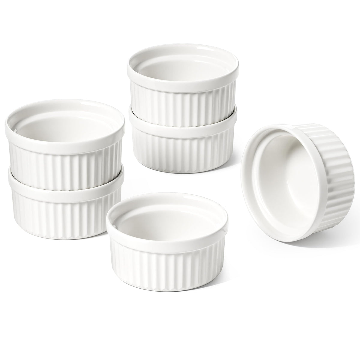 LE TAUCI Ramekins 4 OZ Oven Safe, Set of 6, White