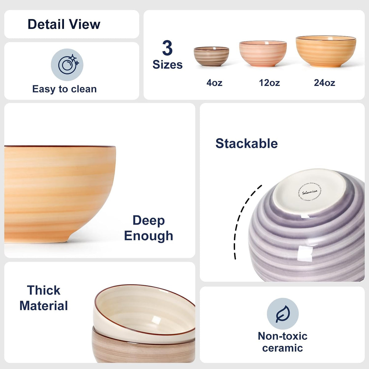 Selamica Ceramic Dipping Bowls, 4 OZ Mini Bowls, Set of 6, Maillard