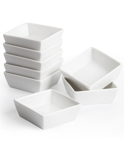 BTaT- Ramekins, 8 oz, Set of 6, White, Square Shaped, Ramekins Oven Safe, Porcelain Souffle Dishes for Creme Brulee, Ice Cream, Fruit and Snacks