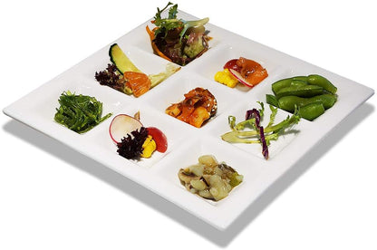 Cinf Ceramic Divided Plate, 9-Section Snack Tray with Sauce Compartments