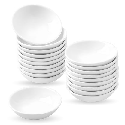UIBFCWN 20Pack Ceramic Dip Bowls Set, 2.3oz White Dipping Sauce Bowls/Dishes for Tomato Sauce, Soy Sauce Dish, Square Side Dishes, Mini Appetizer Plates for Condiment