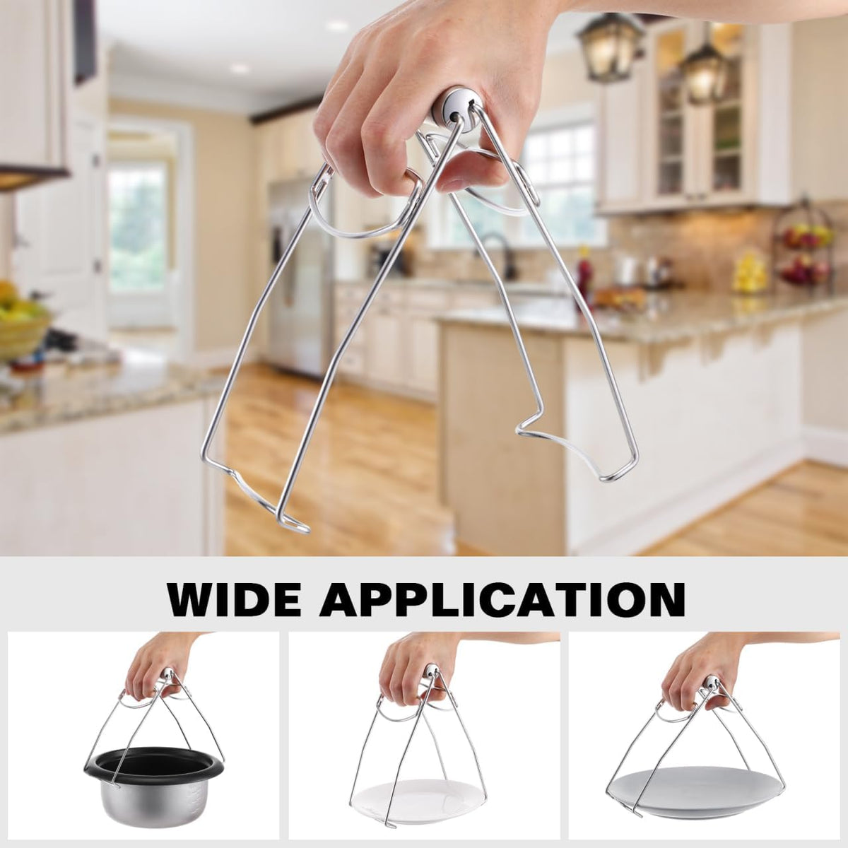 BESTonZON 304 Stainless Steel Hot Plate Gripper Tongs Foldable Kitchen Pot Holder Clamp for Safe Hot Dish and Bowl Handling Steaming Clips for Home and Restaurant Use