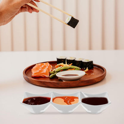 Kichvoe Three-Grid Sauce Dipping Tray Melamine White 9.43 X 3.14 X 1.49 in