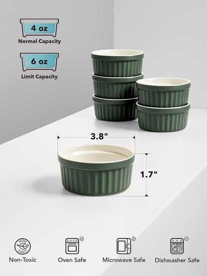 LE TAUCI Ramekins 4 OZ, Set of 6, Forest Green