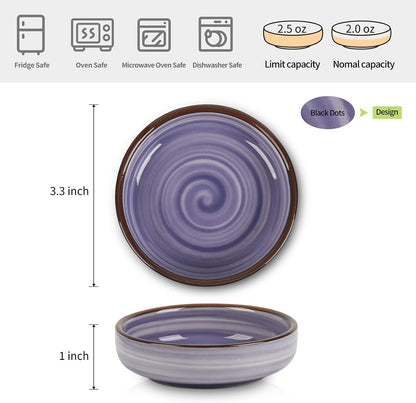 Selamica Ceramic 2.5 OZ Soy Sauce Dish Dipping Bowls Set of 6, 3.3 Inch Small Side Dish Pinch Bowls, Mini Bowls for Condiments, Ketchup, BBQ, Sushi, Gradient Color