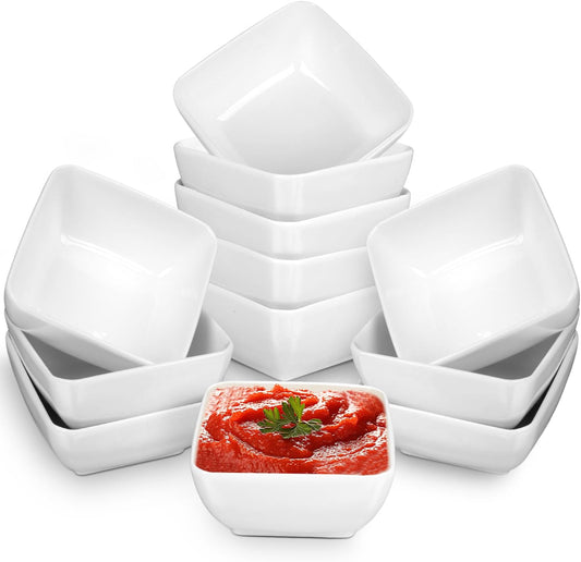 Ceramic Dip Bowls Set - 12 Pack 3 oz Mini Sauce Dishes, Condiment Serving Bowls for Soy Sauce, Vinegar, Ketchup & BBQ - Stackable Small Porcelain Appetizer Bowls for Party & Dinner