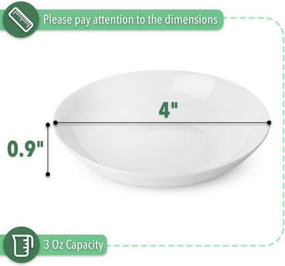 Brew To A Tea - Ceramic Porcelain Dipping Bowls, 3 Oz, Set of 12, White, Modern Style, Round Shape, Classic Theme, Oven Safe, Microwave & Dishwasher Safe