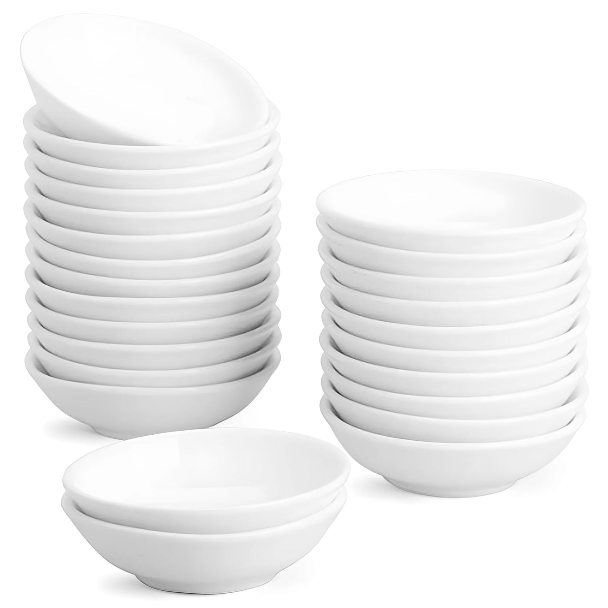 UIBFCWN Ceramic Dipping Bowls, 1.7 Oz Ceramic Soy Sauce Dishes, Porcelain Dipping Sauce Cup Pinch Bowls, Mini Bowl for Side Dishes ketchup Condiment Server Charcuterie BBQ and Party, 20 Pack