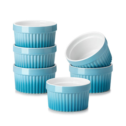 MALACASA Ramekins 4 oz Oven Safe, Porcelain, Set of 6, White