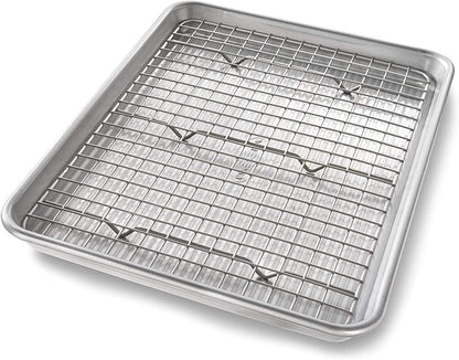 USA Pan Bakeware Quarter Sheet Baking Pan and Bakeable Nonstick Cooling Rack Set, Metal