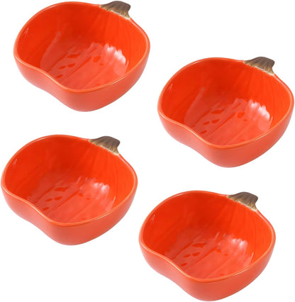 Pumpkin Ceramic Dipping Bowls - Soy Sauce Dishes Set, 4 Pack Small Dip Bowls for Side Dish, Ketchup BBQ Party