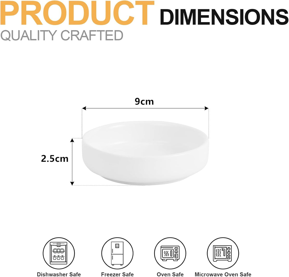 Ceramic Soy Sauce Dish,3.5 Inch Dipping Bowls Side Dishes Set of 6, Small Appetizer Pinch Dip Bowls for Condiments, Sushi, Ketchup, BBQ (White)