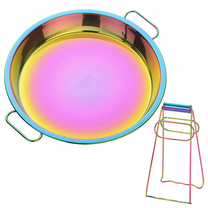 11 Inch Stainless Steel Steaming Tray, Cold Noodle Plate w/Folding Hot Dish Plate Clip, Round Big Egg Drip Pan, Silver
