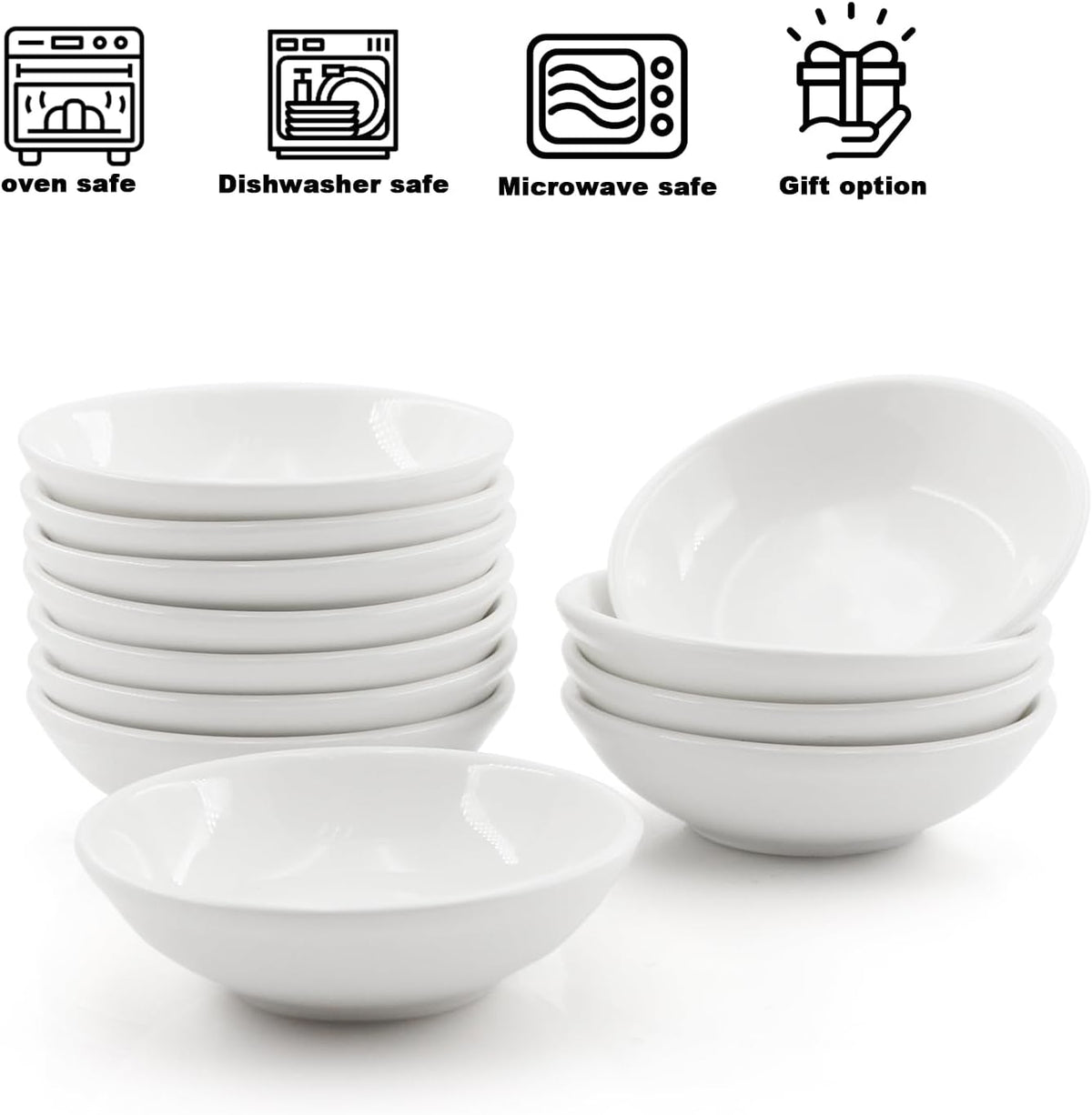 12 Pack Soy Sauce Dish Ceramic Dipping Bowls Bulk, 1.2 Oz White Dipping Sauce Bowls/Dishes, Small Dipping Sauce Cups for Sushi Ketchup Olive Oil Appetizer