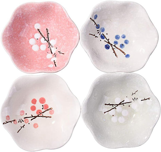 Ceramic Soy Sauce Dish Set of 4, 4.1'' Japanese Porcelain Dipping Bowls