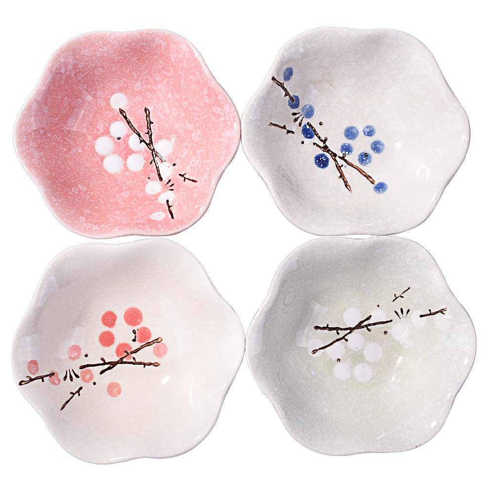 Ceramic Soy Sauce Dish Set of 4, 4.1'' Japanese Porcelain Dipping Bowls