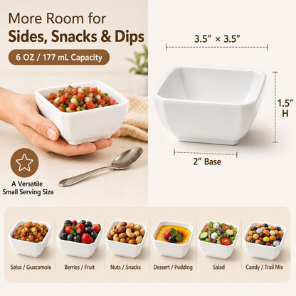 Ceramic Sauce Dipping Bowls, 6 OZ Small Square Ramekins, Set of 6