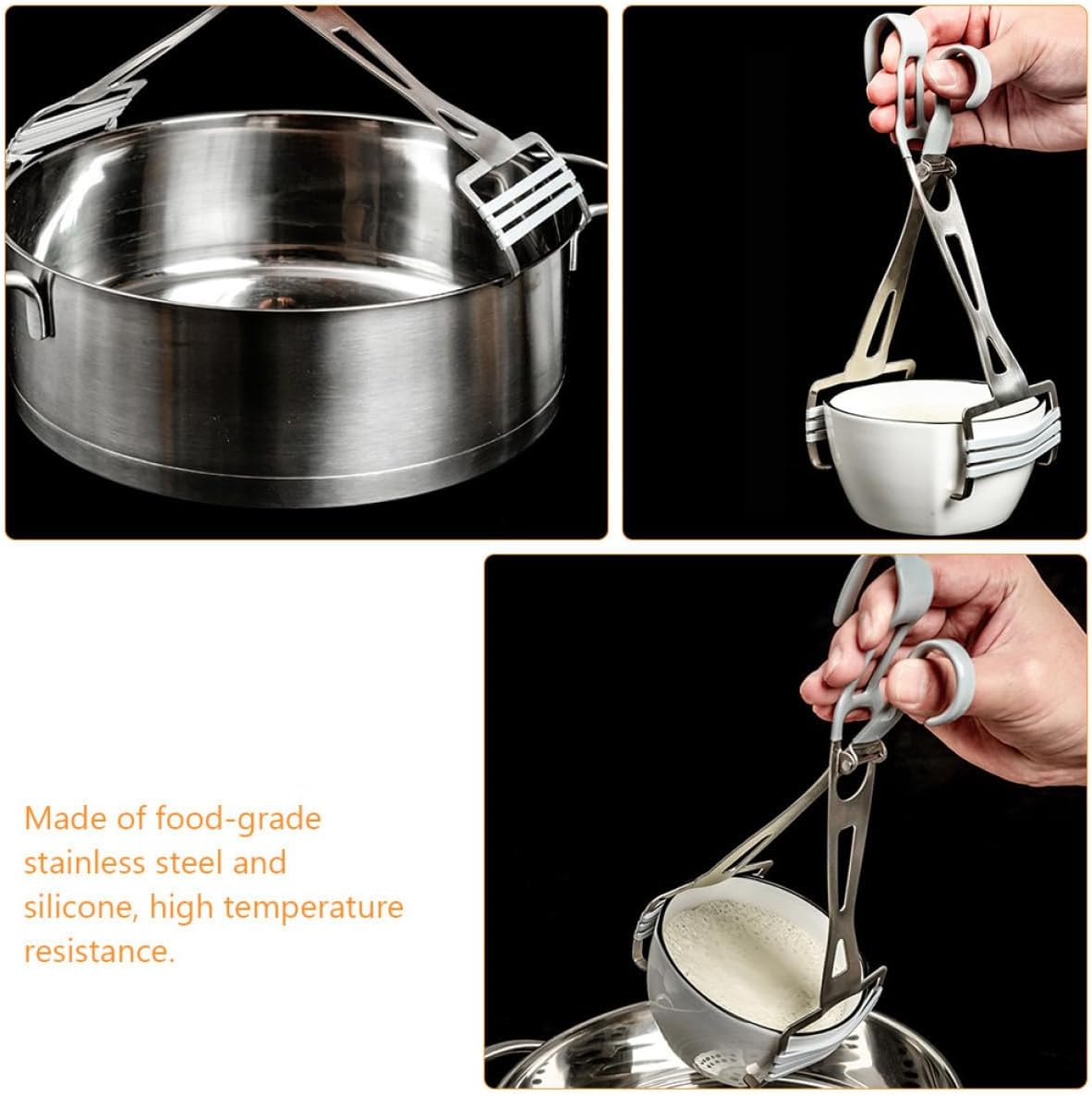 Hemoton Anti-Scalding Bowl Clip Gripper Food-Grade Kitchen Tongs for Hot Plate Dish Bowl and Pizza Pan Folding Holder with Ergonomic Handle Dishwasher Safe 9.84 X 3.54 X 0.78 in
