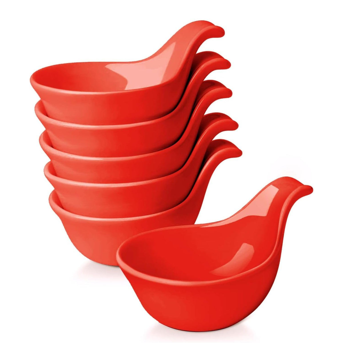 Flexzion Small Dipping Bowls with Handles, Ceramic White, 3 oz, 6-Pack