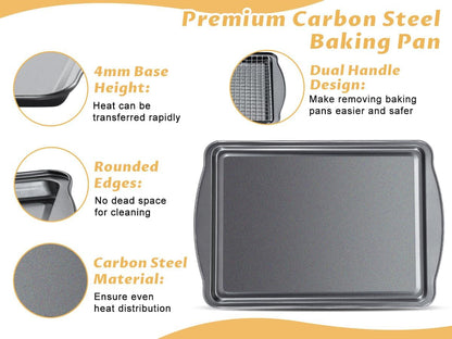 Baking Sheet with Cooling Racks - 17'' x 11" x 0.5" Carbon Steel Cookie Sheets for Baking [2 Sheets + 2 Racks], Nonstick Baking Pans, Perfect for Baking, Roasting, and More