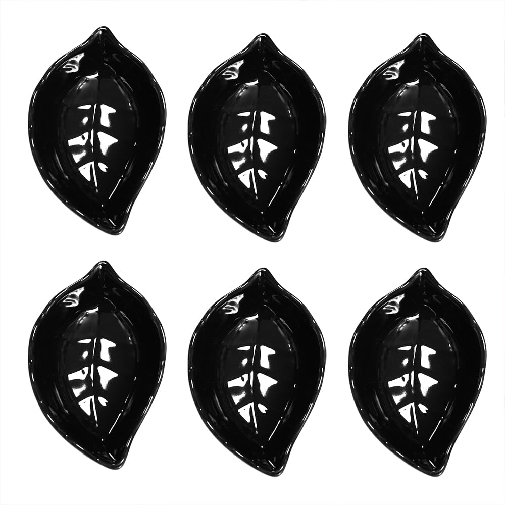 Green 6 pcs Leaf Shaped Porcelain Soy Sauce Dish Ceramic Dip Dipping Bowls 2.01 oz for Dinner Baking BBQ and Cooking