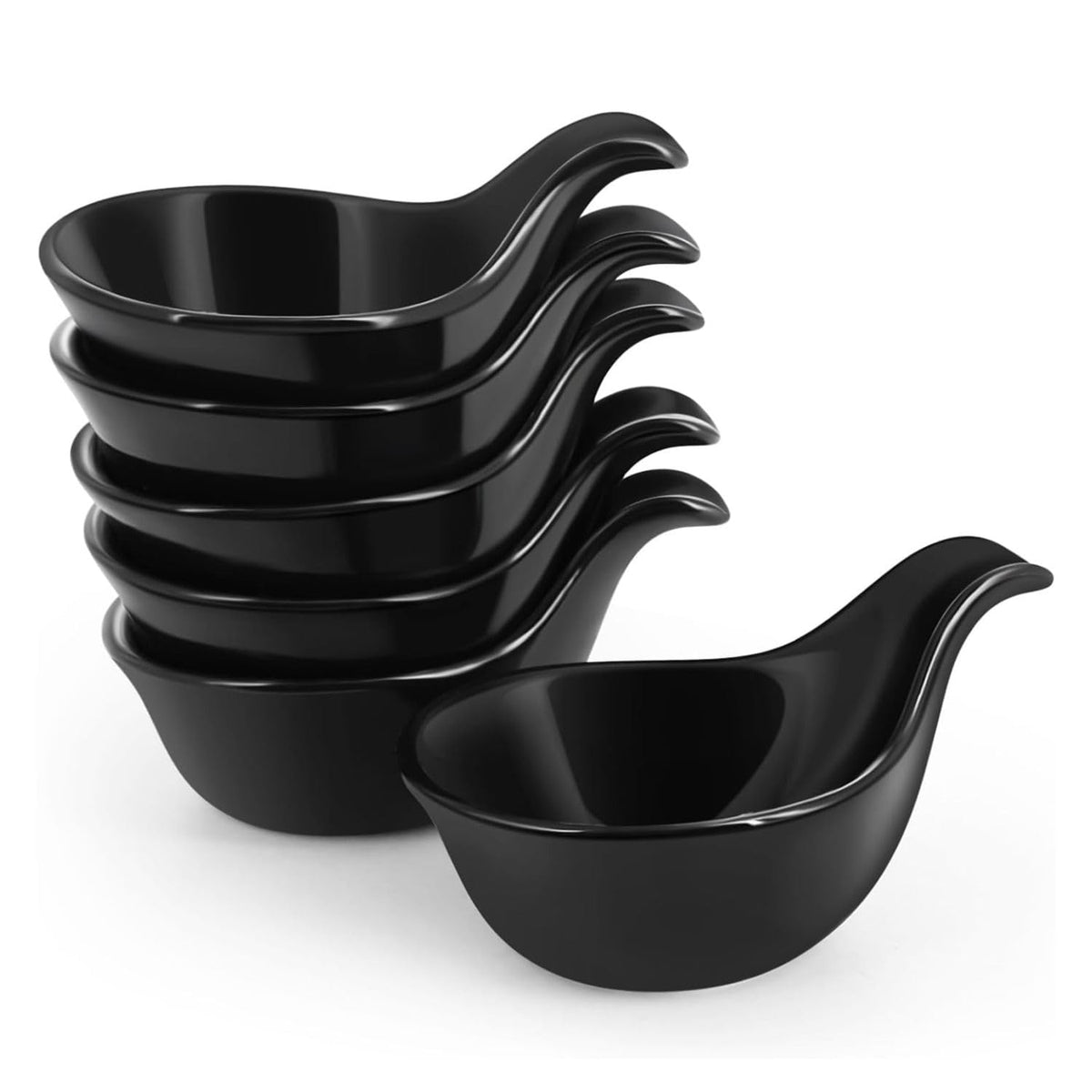 Flexzion Small Dipping Bowls with Handles, Ceramic White, 3 oz, 6-Pack